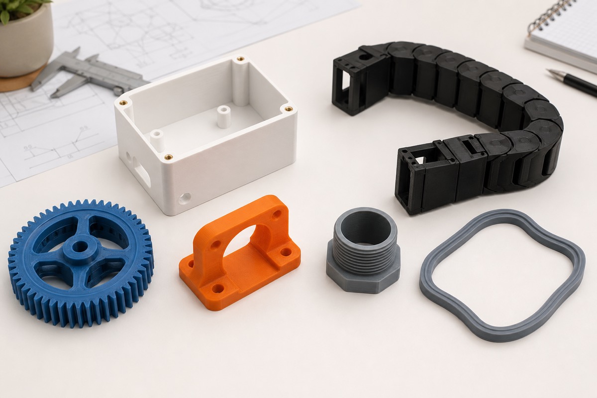 FDM-gedruckte Gehäuse, Zahnrad, Halterung, Adapter, Energiekette und flexible Dichtung